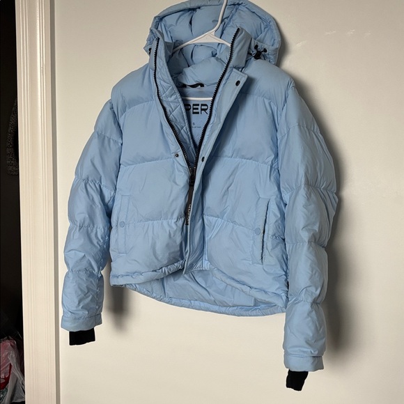 Aritzia Jackets & Blazers - Aritzia Super Puff Light Blue Shorty Jacket, light marks on pocket & hood